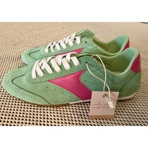 Mila Paoli Mint Green and Pink Suede Sneakers